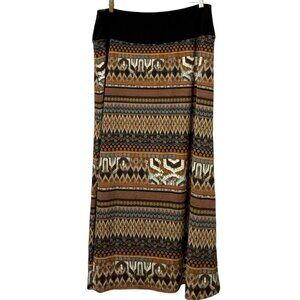 Women with Control Midi Skirt Large Petite Brown Geometric Print Pull On